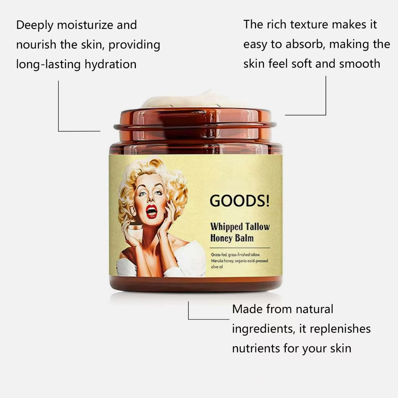 Skin care products face cream, Monroe Cream, honey and beef tallow